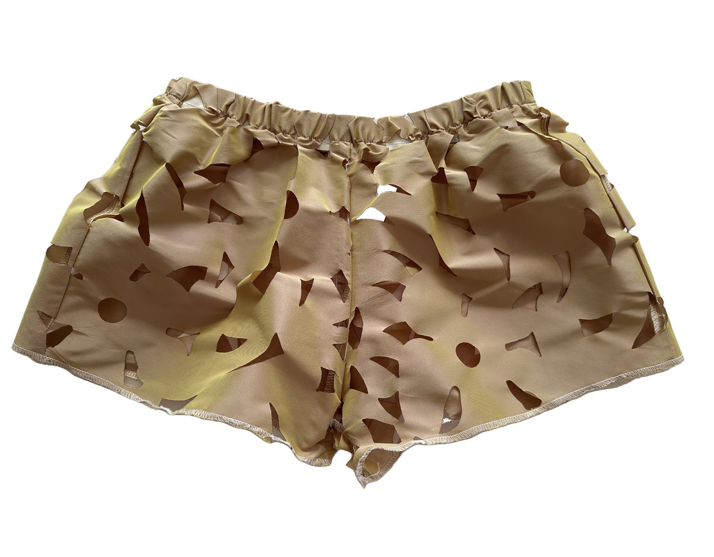Short verde kaki de tafetán troquelado vista frontal