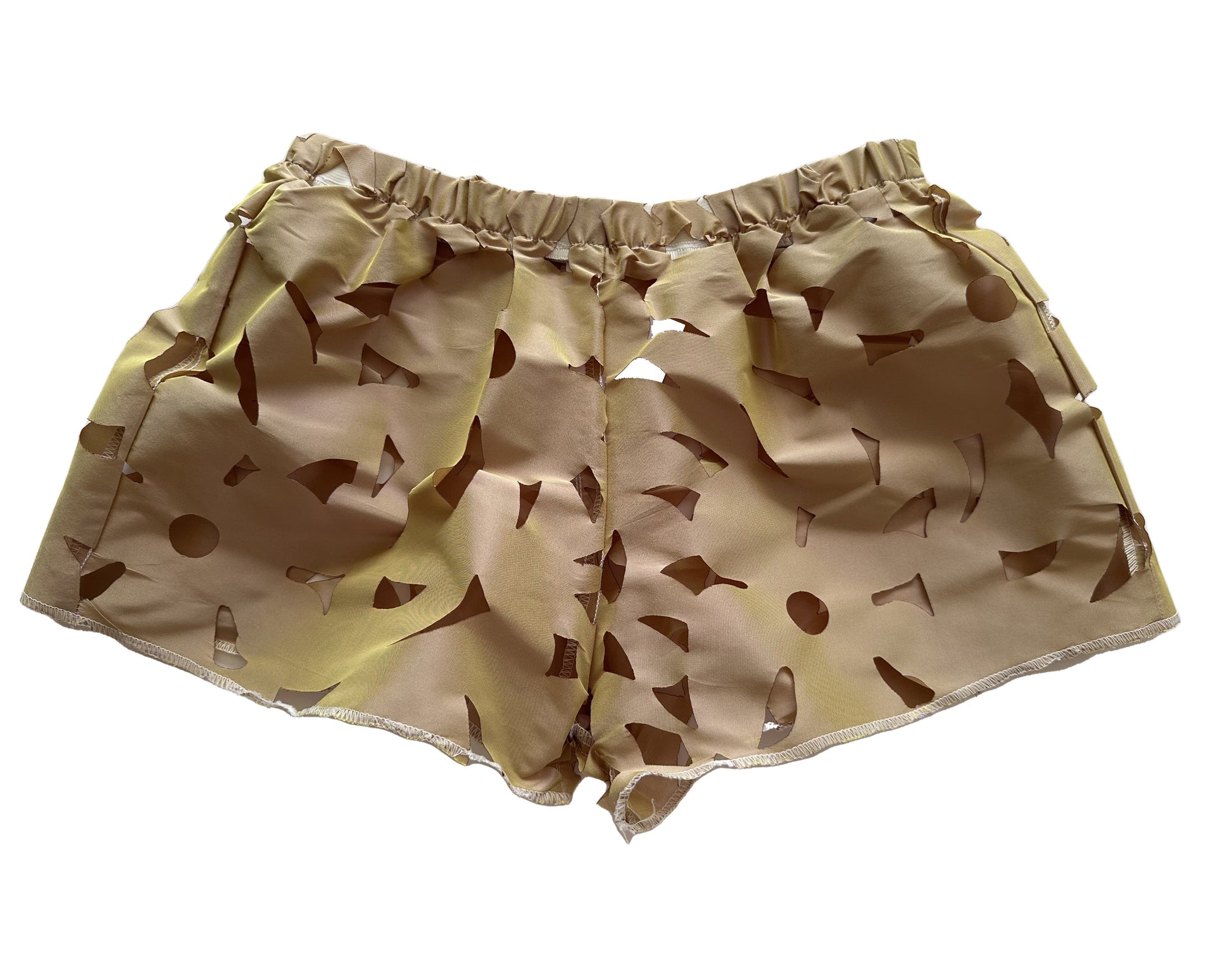 Short verde kaki de tafetán troquelado vista frontal