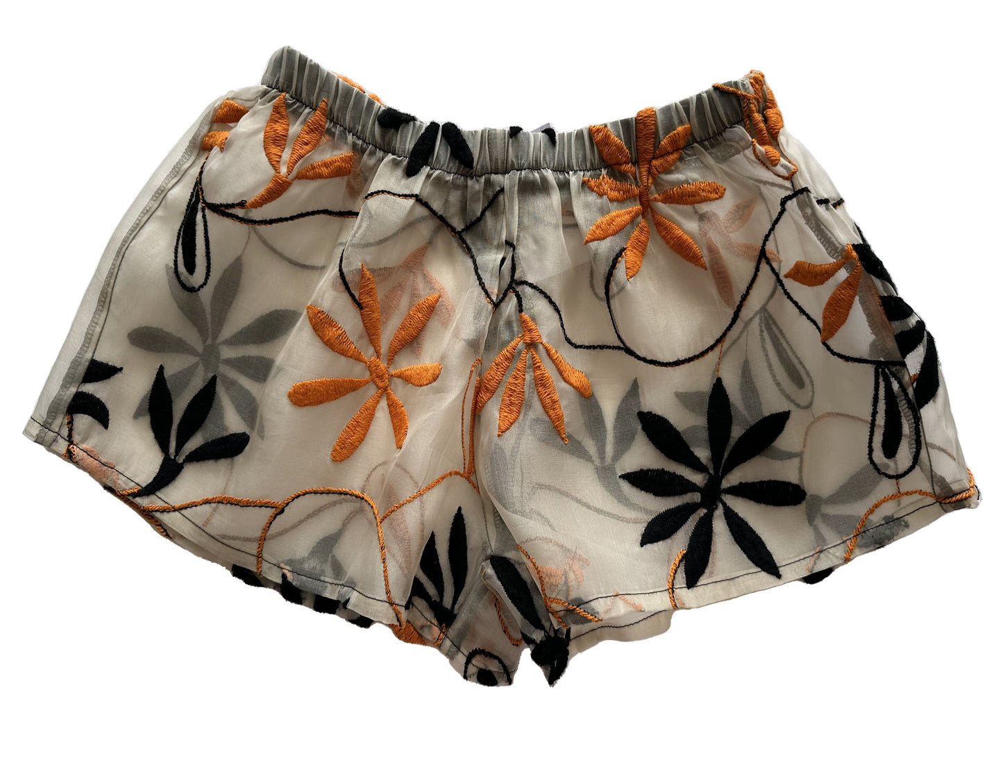 Short organza bordado flores beige para heels vista frontal