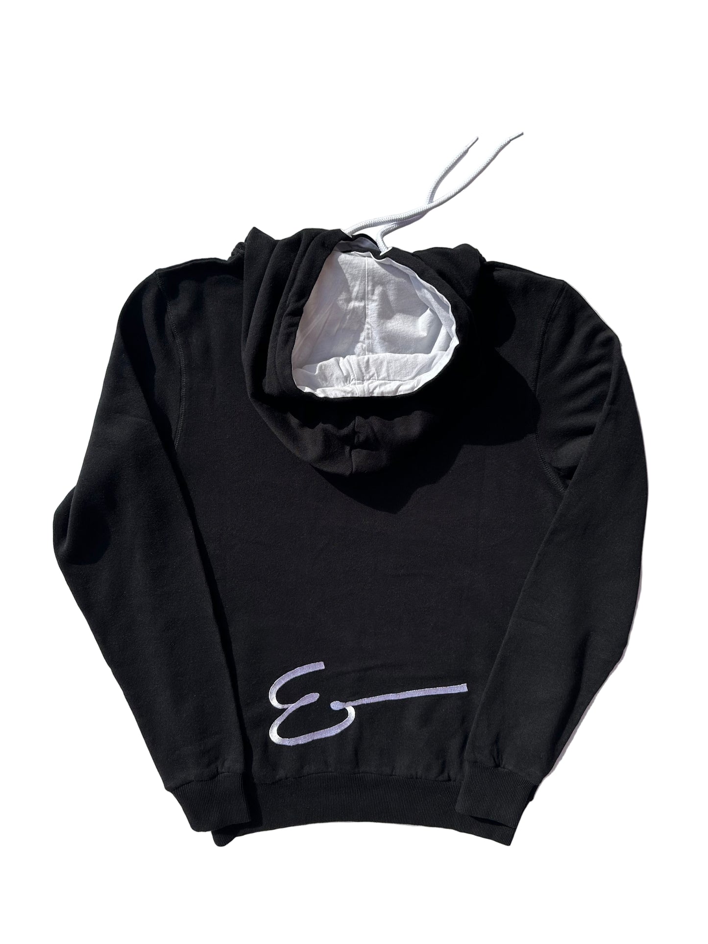 Hoodie negra unisex con capucha vista trasera