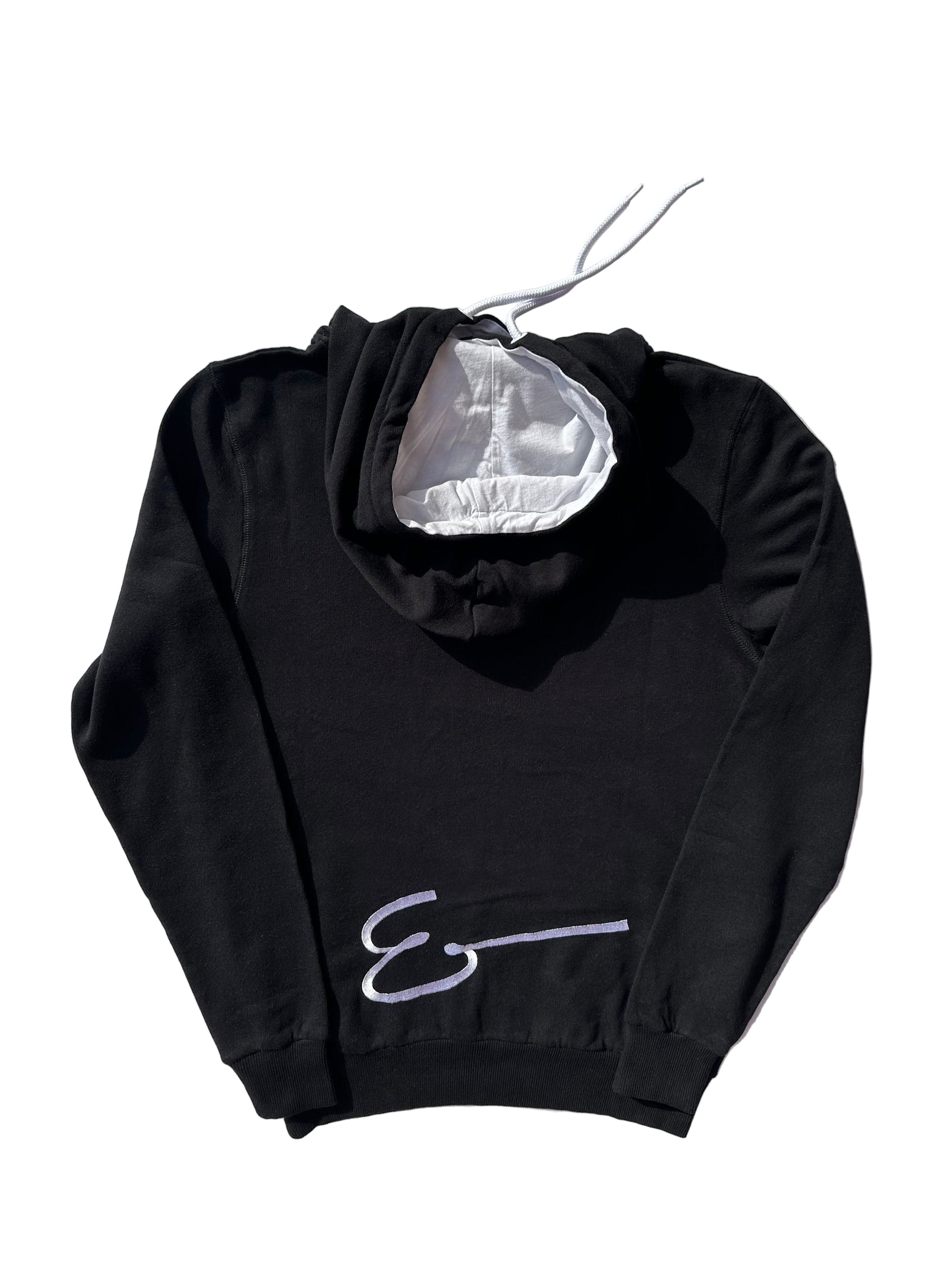 Hoodie negra unisex con capucha vista trasera