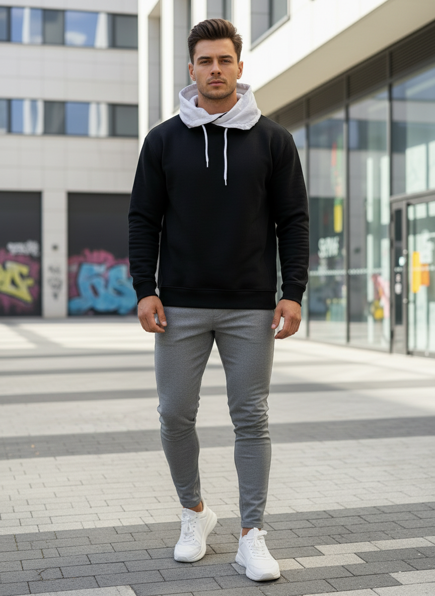 Hoodie negra unisex con cuello alto cruzado blanco para danza Evvi