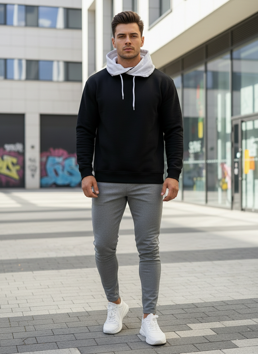 Hoodie negra unisex con cuello alto cruzado blanco para danza Evvi