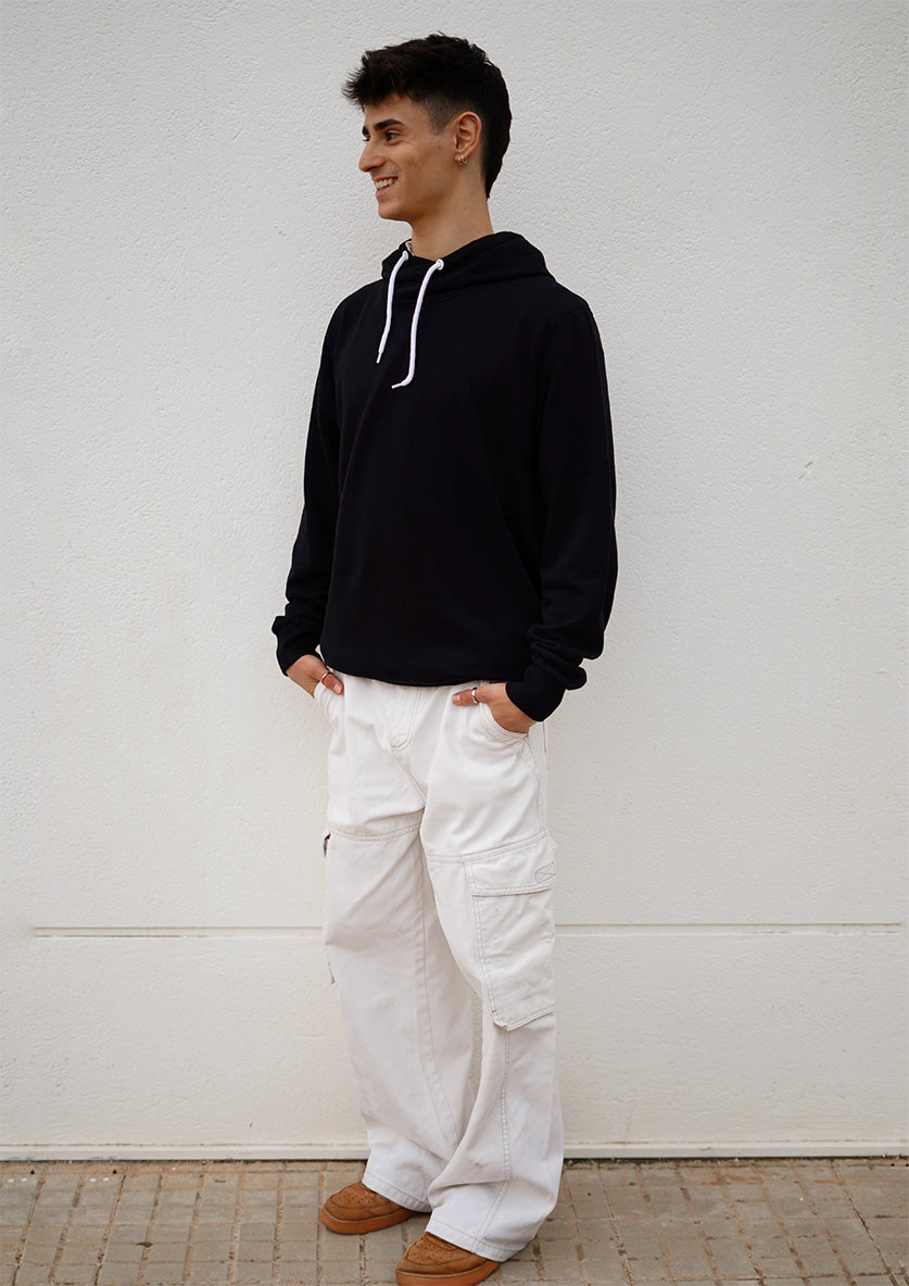Hoodie negra unisex con capucha blanca para danza Evvi